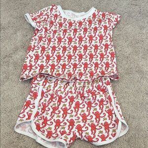 Roller Rabbit pink and White Monkey Print Kids Pajama Set